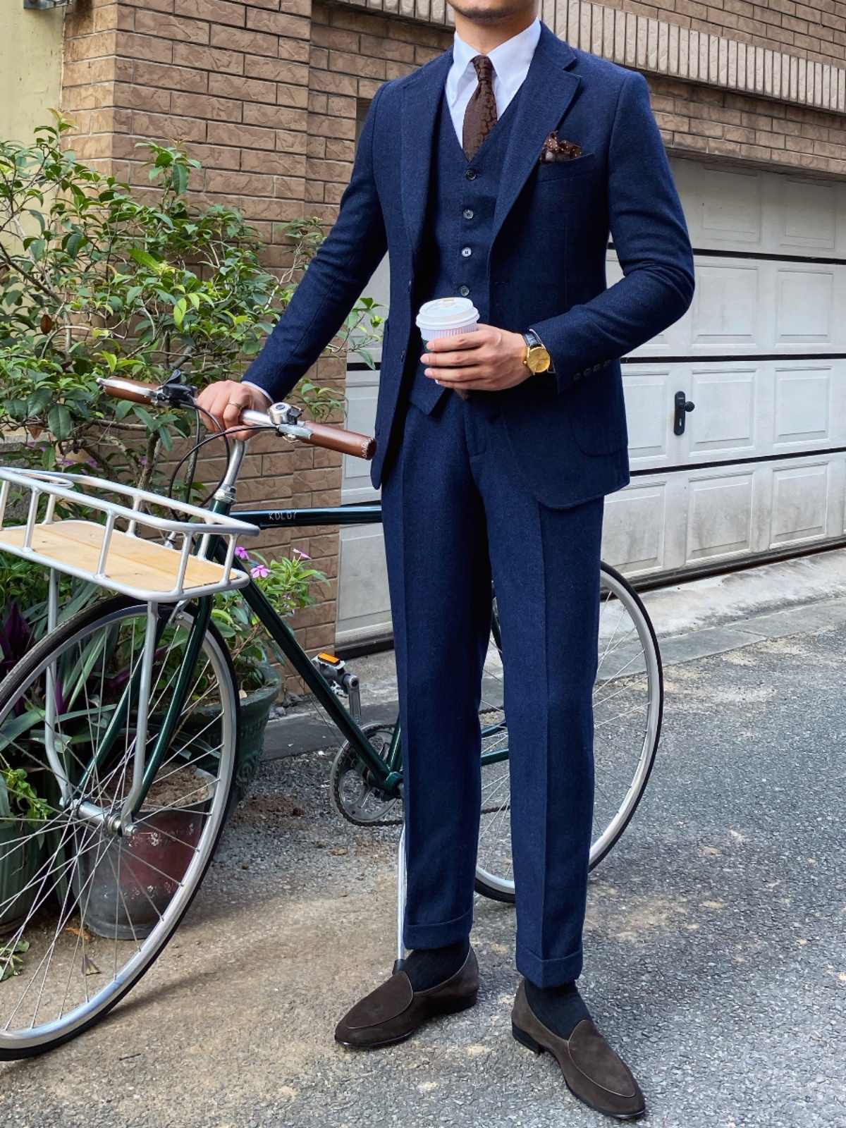 Autumn Winter Retro Herringbone Wool Slim Fit Men&