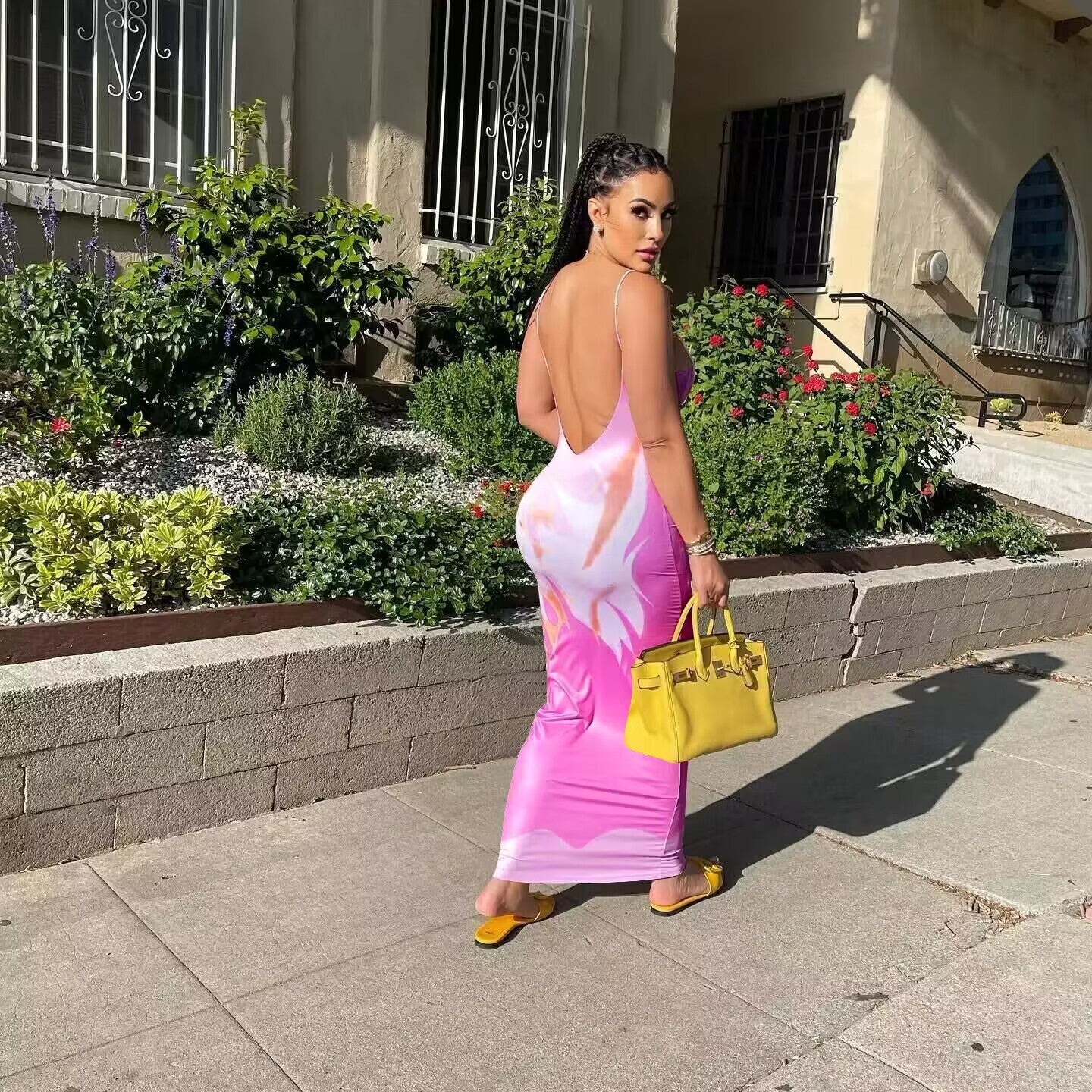 Sexy Sling Temperament Printed Dress Women&