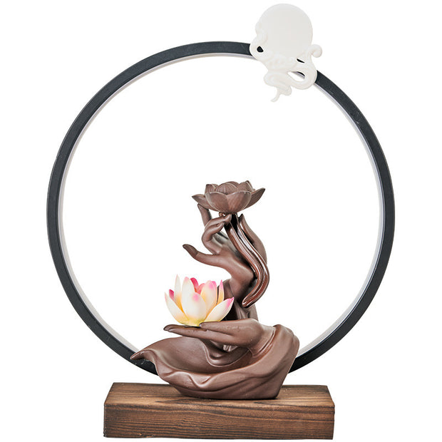 Factory Direct Sales Creative Ceramic Lamp Ring Bergamot Lotus Heart Guanyin Back Flow Incense Porch Furniture Decoration Cross-Border New Products