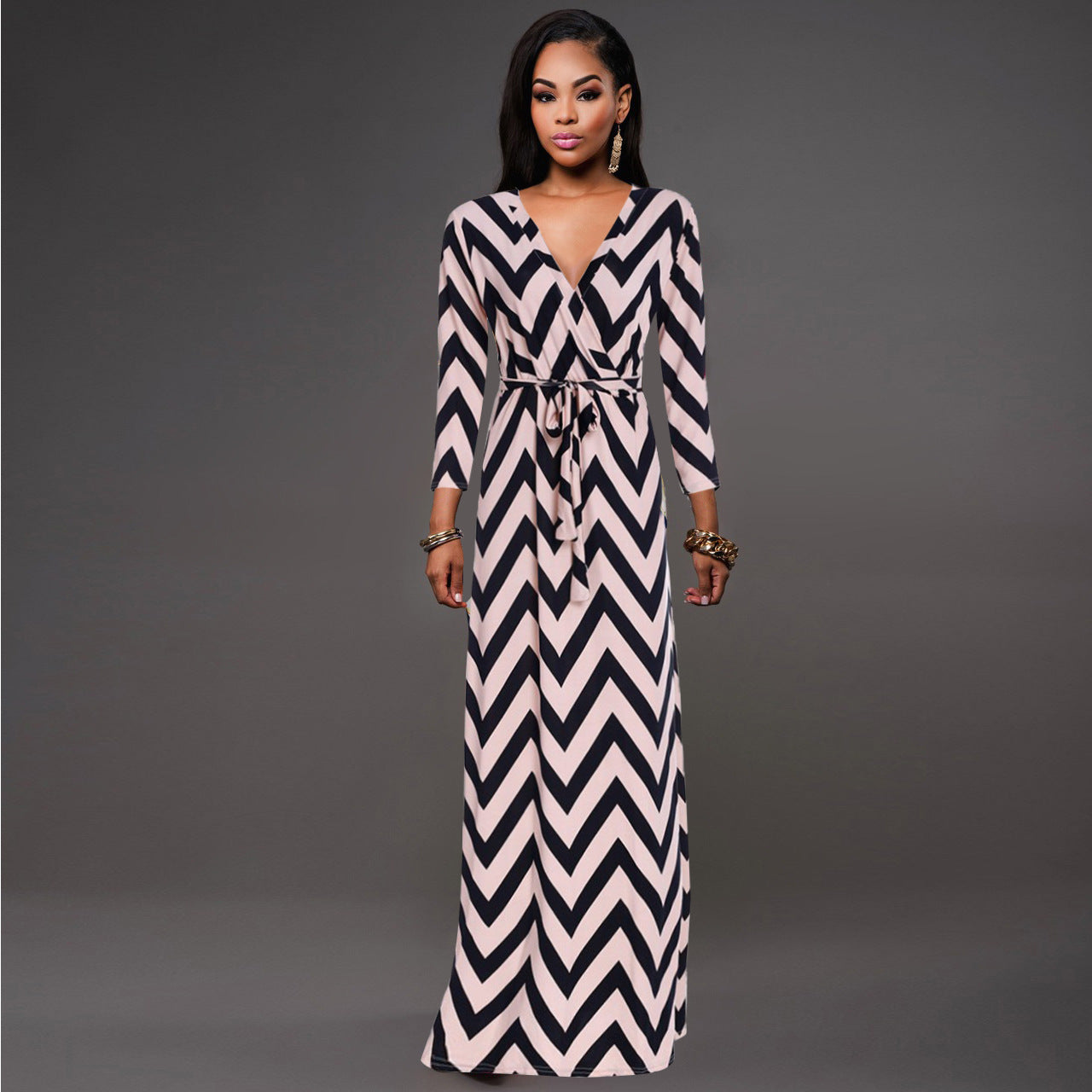 Striped dress long sleeve Fine women&