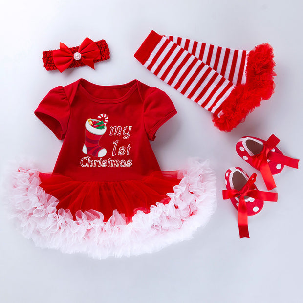 Children's Clothing Christmas Baby's Gown 4-piece Set