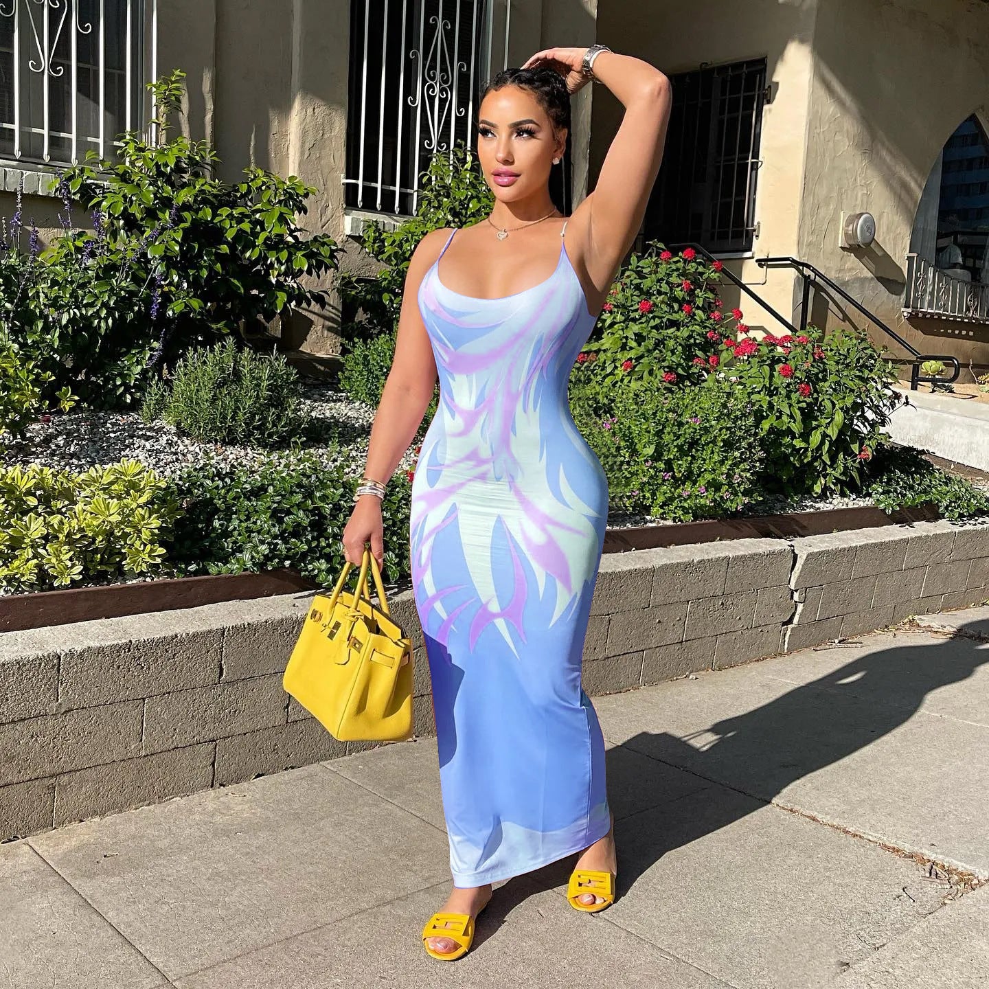 Sexy Sling Temperament Printed Dress Women&