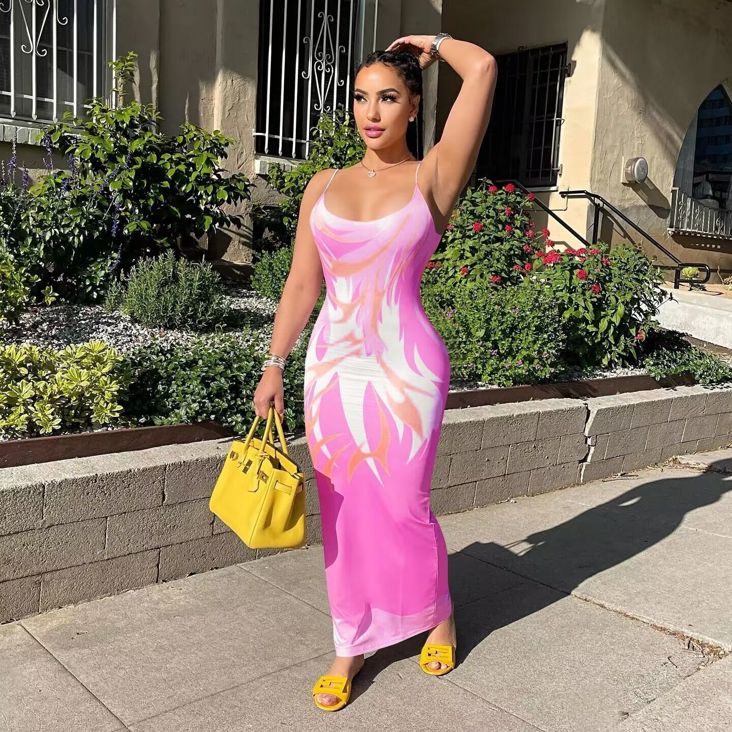 Sexy Sling Temperament Printed Dress Women&