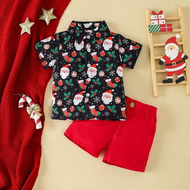 Christmas Children's Clothing Boys' Short-sleeved Printed Shirt