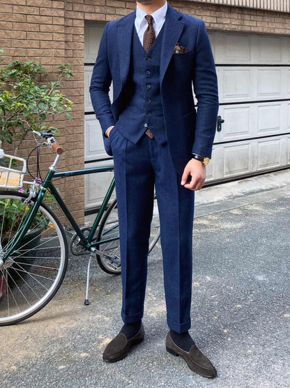 Autumn Winter Retro Herringbone Wool Slim Fit Men&