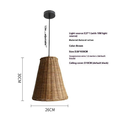 Bamboo Woven Rattan Vintage Wabi Sabi Style Pendant Light